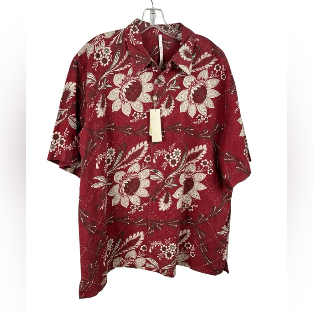 Axis Floral Cotton Linen Weathered Finish Button Front Shirt XL